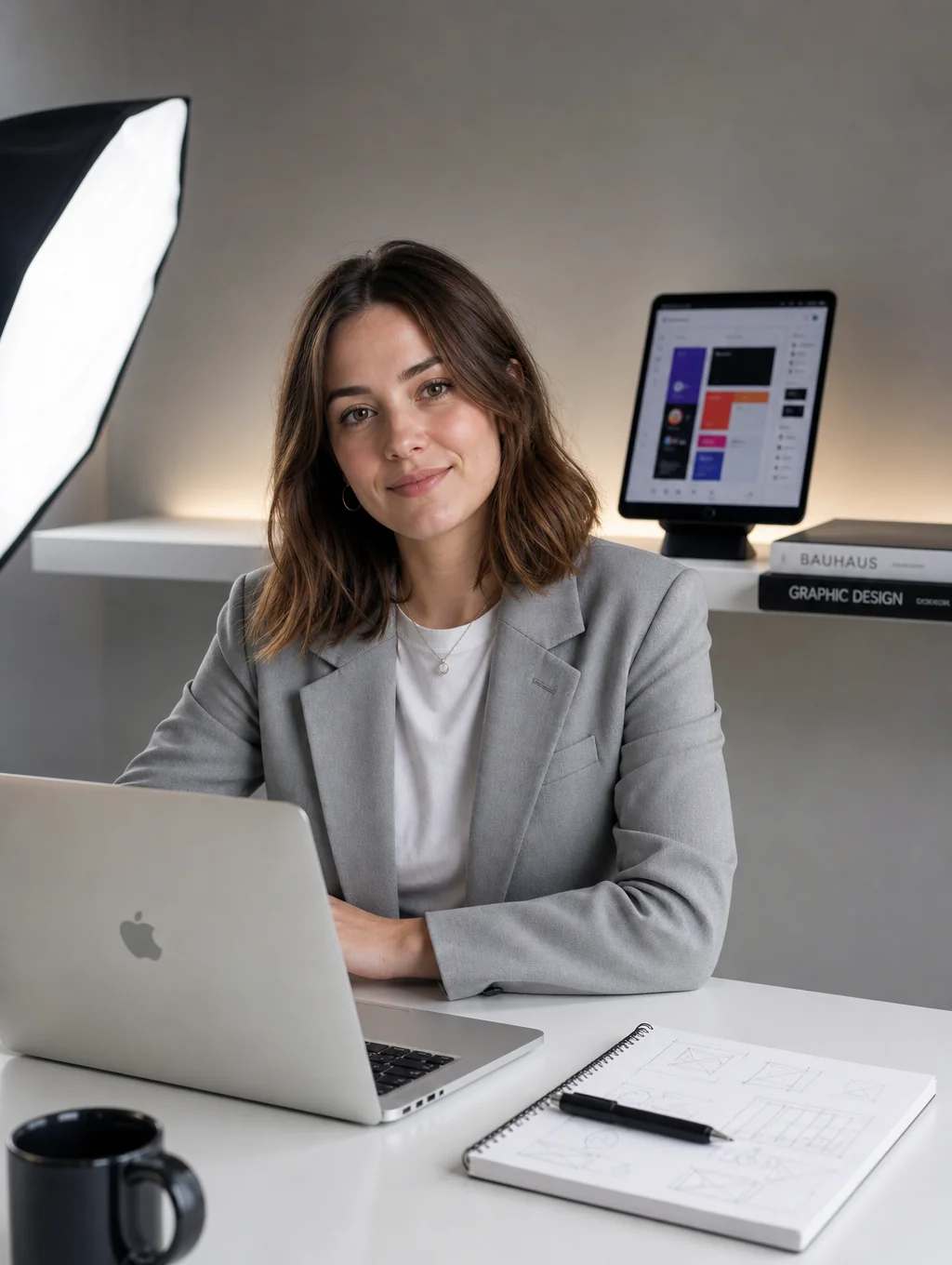 Creative Director Sarah Jenkins working on UI