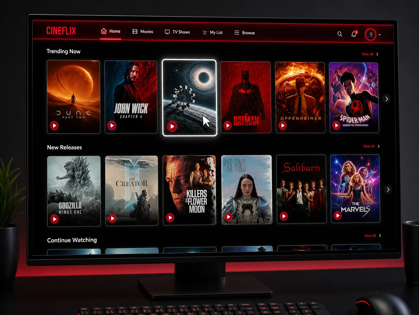 Content management dashboard with film metadata